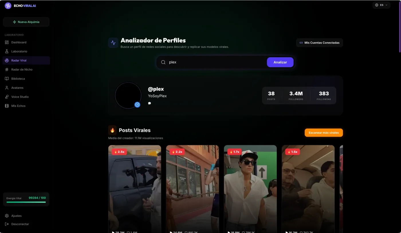 Analizador de perfiles de Echo Viral AI