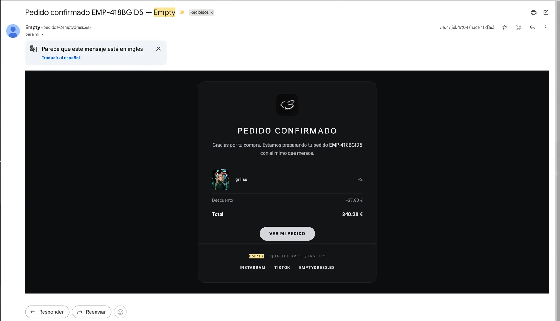 Correo de Pedido confirmado de OKUD